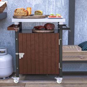 Outdoor Grill Cart with Stainless Steel Tabletop, Storage, Patio Kitchen Island with Wheels, Hooks, and Spice Rack, Waterproof Outdoor Grill Tabl