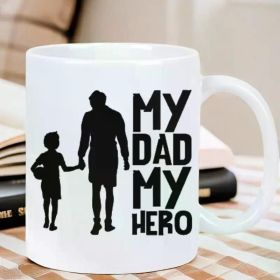 My Dad My Hero" Insulated Ceramic Mug - White, Reusable Coffee Cup with Father-Son Silhouette Design, Ideal for Hot