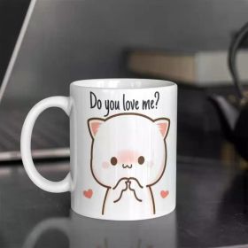 1pc "Do You Love Me?" Cat Design Ceramic Coffee Mug 11oz - Insulated, Reusable Cup for Hot/Cold Beverages, Machine