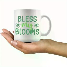 1pc Bless My Blooms" 11oz Ceramic Coffee Mug - Vibrant Spring Flowers Design, Ideal Easter Decor & Gift, White with