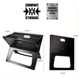 1PC Portable & Foldable Outdoor Charcoal Grill in Black, Ideal for Camping, Picnics. One - second Fold, Durable Metal Build, Comes with Cooking B