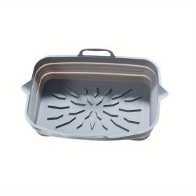 Rectangular Air Fryer Liners; Foldable Silicone Tray; Air Fryer Accessories; Reusable Grill Plate; Heat Resistant Microwave Silicone Plate; Home (Quantity: 2, Color: Grey)