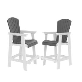 HDPE Bar Chair, Outdoor Tall Adirondack Chairs Set of 2, Patio Bar Stool Chair with High Back White + Gray, Set of 2 (Color: as Pic)